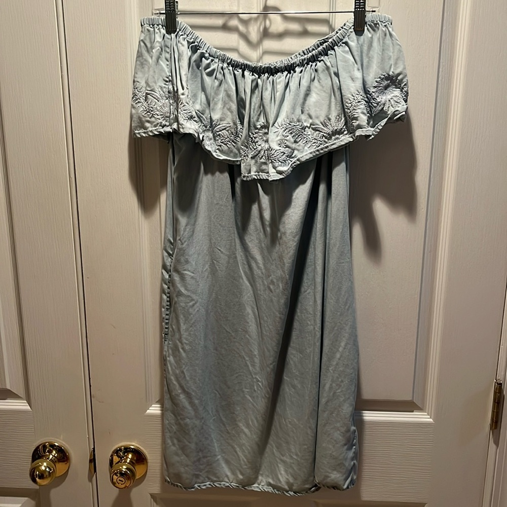 Light blue off the shoulder dress
